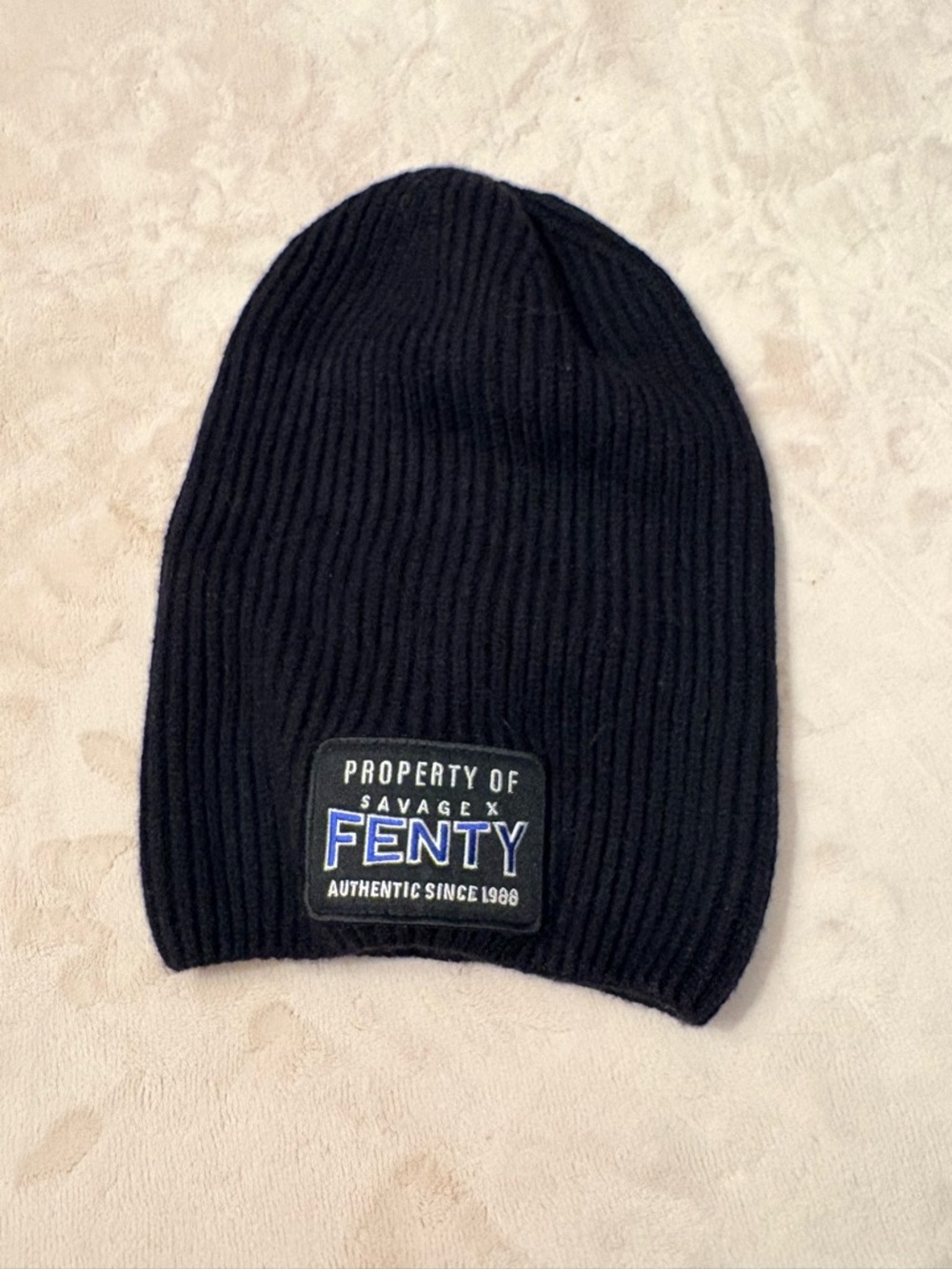 Limited Edition Rihanna Savage x FENTY Black NFL Game Day LVII Rib Knit Beanie